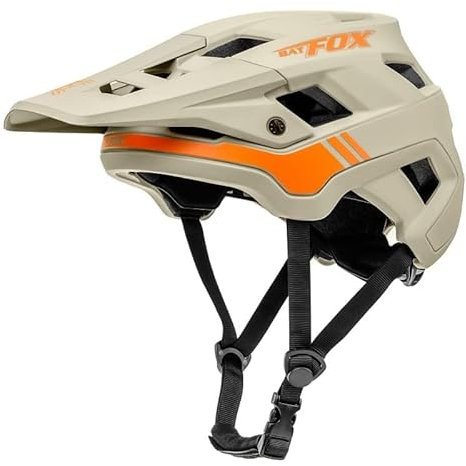 BATFOX Fahrradhelm, Leichter Komfort Mountainbike-Helm Skateboard Helm mit Visier, Atmungsaktiv Helme für Herren Damen Erwachsene Jugend, Verstellbar in der Größe (Khaki, L)