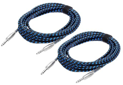 QUARKZMAN 2 Cavi per Strumenti Musicali Chitarra, 25 Piedi 1/4 Pollice a 1/4 Pollice Dritto a Dritto Angolo Cavo Jack per Chitarra Elettrica, Nero Blu