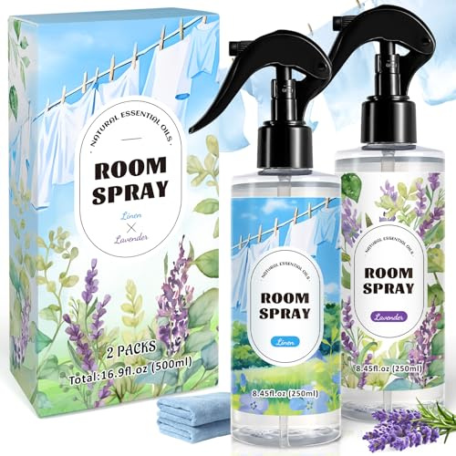 Scent-Hi Room Spray Linen & Lavender 2 Packs Natural Aromatherapy Air Freshener Spray for Office, Bedroom, Bathroom，Relaxation(Total 500ml)
