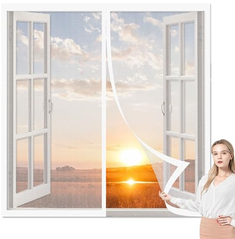 Mosquitera para Ventanas Magneticas 112 x 116 cm sin Taladrar Adsorción Magnética Anti Mosquito Fácil de Ensamblar Autoadhesivo para La Mayoría de Los Tipos de Ventanas, Blanco