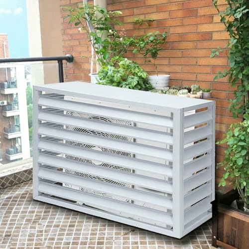 CNPRAZ Valla de aluminio para aire acondicionado con cubierta superior, cubierta exterior con lamas, 4 paneles, para aire acondicionado oculto y jardín, impermeable (marrón, 100 cm)
