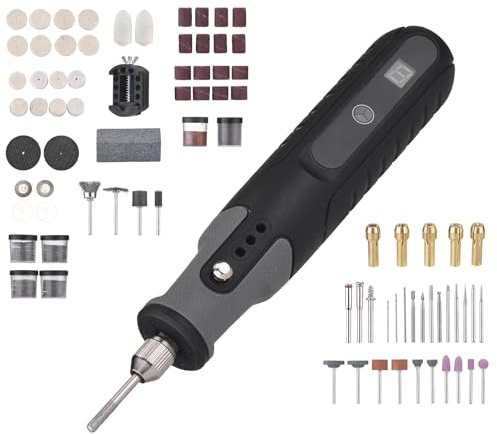 Mini-Akku-Rotationswerkzeug-Set, 25.000 U/min, 5 Geschwindigkeiten, Schnitzwerkzeuge, angetrieben durch einen wiederaufladbaren Akku, mit 23 Arten von Zubehör, LCD-Display zum Schleifen, Polieren