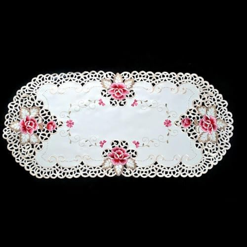 StarRing Tovaglia ricamata, tovaglia ovale in pizzo bianco con centrino ricamato floreale runner da tavola decorazione per la casa 40,6 x 83,8 cm