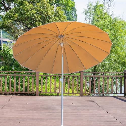 SMELEDFCFK Shanghai Gartenschirm Ø 200cm Outdoor Marktschirm Runde Sonnenschutz Shanghai Sonnenschirm Aluminium Balkonschirm Neigbar Mit 16 Rippen(Khaki)