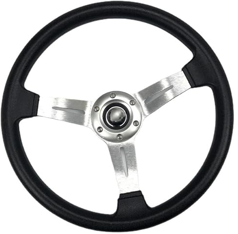 Volante Deportivo,Volante Coche Volante de PU de 350 mm for modificación de automóviles, Volante de competición de 350 mm, Herramientas y Accesorios for automóviles(Silver)