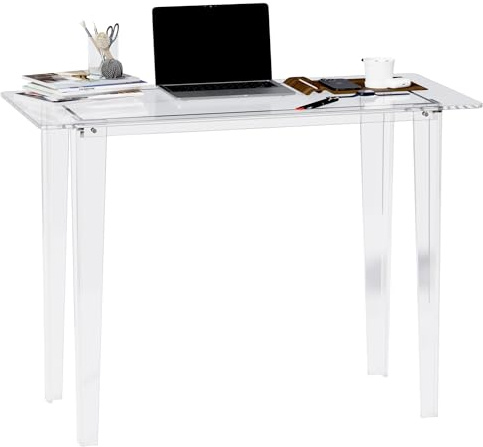 Acryve Acrylic Desk - Clear Acrylic Table, Modern Home Office Study Table, Extended Surface Multi-Purpose Console, Sturdy Lightweight Workstation for Small Spaces (Transparent-L)