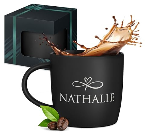 Maverton Mug personnalisé pour femmes, 40cl Tasse à Thé Personnalisable | Avec Prénom pour elle, Tasse décorative pour Collègue, Cadeau original, Différents Designs, intérieur noir, votre prenom