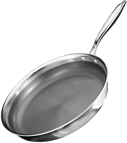 GiPP Antihaft Edelstahl Bratpfanne, Dreischicht Edelstahlpfanne,Waben Anti-Haftbeschichtung,Profi-Kochgeschirr zum Anbraten für Alle Herdarten Geeignet,Backofen(30CM)