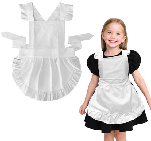 EQLEF White Apron Kids, Maid Costume for Girls Retro White Frilly Apron for Child Dress Up Costumes World Book Day Halloween Kitchen Party Fancy Dress