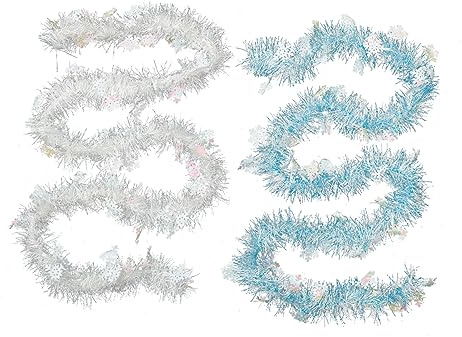 KONTONTY 2pcs Xmas Tinsel Garlands White Sky Blue Christmas Wedding Party Hanging Decorations Flexible Long Safe Material for Home Classroom Stage Layout