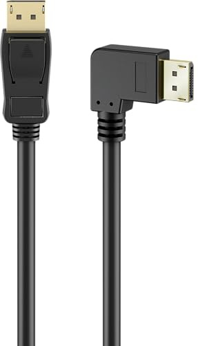 goobay Câble DisplayPort 2.0/2.1, 2 mètre, 8K 144 Hz, 54 Gbit/s, connecteur à 90°, UHD, HDR, DSC, G-Sync, FreeSync, DP vers DP, noir, pour jeux, moniteur, projecteur, VR, connexion en série, 77053