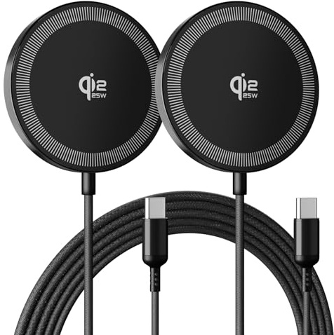 25W Magnetic Wireless Charging Pad: Qi2.2 Qi2 MagSafe Fast Charger for iPhone Air 17e 17 16 15 14 Pro Max, Samsung Galaxy S26 S25, Google Pixel 10 & AirPods, Gift Ideal for Desk Travel (Black, 2 Pack)