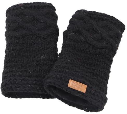 GURU SHOP Handgestrickte Pulswärmer, Armstulpen aus Nepal | Reine Schurwolle, gefüttert mit Fleece, Unisex, extra Daumen, ideal gegen Kälte, für volle Fingerbeweglichkeit.