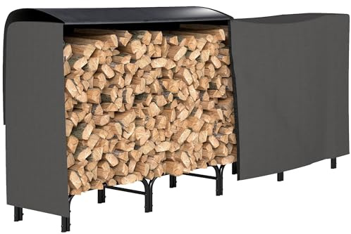 Outsunny Portalegna da Interno ed Esterno in Metallo 240x36x99 cm Nero | Legnaia Regolabile, Copertura Impermeabile, Borsa in Tela