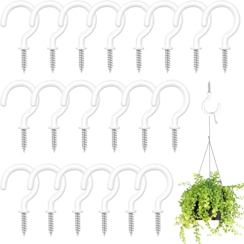 Exircy 20 Stück Schraubhaken Weiß Deckenhaken 45mm Tassenhaken Beschichtet Cup Hakenschraube mit Schützende Kunststoffabdeckung für Küche Werkzeug Garten Lichtern und Schlüsseln