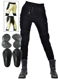 Women's Motorcycle Riding Pants All Season Adventure Biker Jeans with Aramid Fiber Lining, with CE Knee & Hip Armor(X-Small)