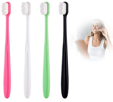 wilcractk Juego de 4 Cepillos de Dientes Extra Suaves 20000 Cerdas Micro Nano Cepillo,1 para Adultos Niños Limpieza en Profundidad y Cuidados Dulces en el Dentista y (Blanco, Rosa, Negro, Verde)﻿