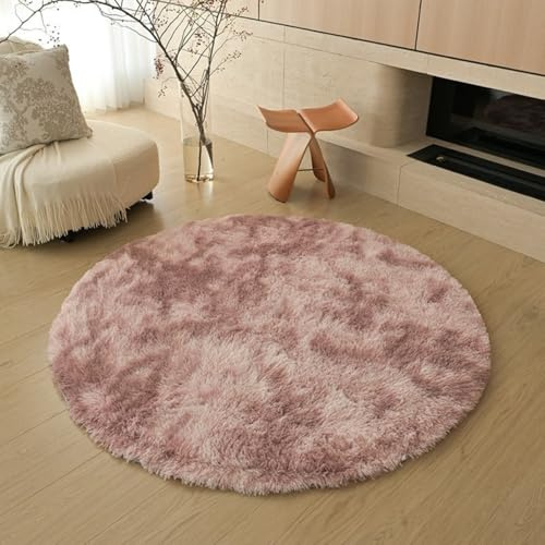 Hixingo Tappeto Camera da Letto Peloso Elegante Rotondo Tappeto Salotto Elegante Shaggy a Pelo LungoTappeti Camera da Letto Soffice Antiscivolo, Zerbino Peloso per Corridori (Rosa,160cm)