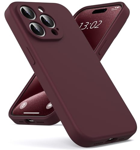 Oududianzi - Cover per iPhone 15 Pro Silicone Liquido Case, Bordeaux | Interno in Microfibra Morbida, Custodia Protezione Antiurto Resistente Aantigraffio