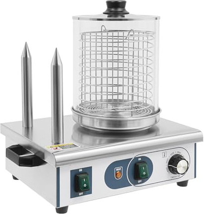 Grille-pain pour hot-dog 550 W en acier inoxydable avec récipient isotherme de 50 à 300 °C 37 x 28,5 x 43,5 cm pour magasins de petit-déjeuner, restaurants, camions alimentaires