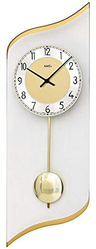 AMS 7437 Wanduhr Quarz mit Pendel Golden Pendeluhr mit Aluminium und Glas