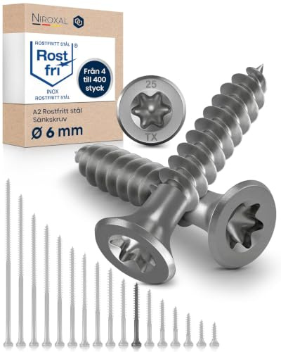 Edelstahl Holzschrauben V2A A2 Senkkopf Torx TX25 – Teilgewinde – 6x50 mm – 50 Stück – Universalschrauben Holz