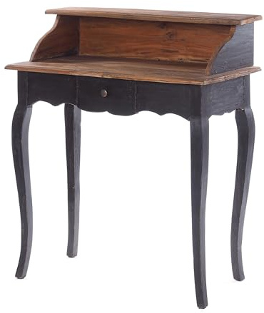 DESIGN DELIGHTS Secrétaire Napoléon Vintage en Bois recyclé Style Shabby Chic 80 x 92 x 40 cm | Couleur: 04 Noir Naturel
