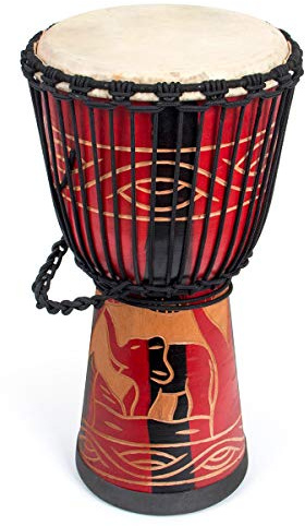 Djembe Drum, AKLOT African Drum Hand-Carved 9.5'' x 20'' Mahogany Goatskin Drumhead for Adults Beginners (Red)