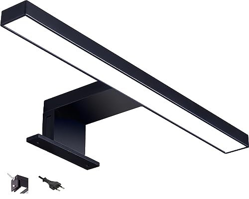 Brollux LED Spiegelleuchte mit Stecker - Badleuchte Badezimmer Schminklicht Schwarz Matt warm-weiß 230V 220LM IP44 300 mm - Wandleuchte Aufbauleuchte Schrank-Beleuchtung Klemmleuchte