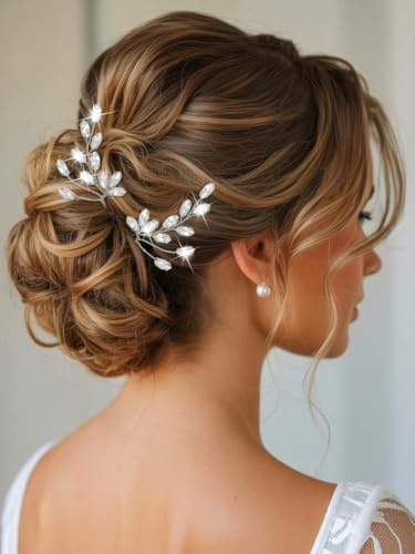Zoestar Haarnadel mit Strass und Kristallen für die Braut, Hochzeitshaarschmuck für Damen und Mädchen (2 Stück) (Silber)
