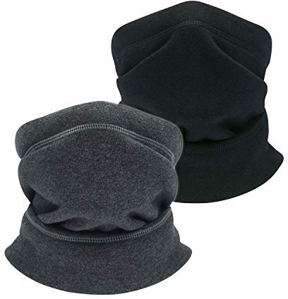 AnJuHoPa multifunktional Fleece Halswärmer für Männer, Fleece Mütze für Damen,Loop Schal für Frauen, elastischer winddichter Schlauch Schal Unisex 2pcs grau und schwarz(8GA-A01)