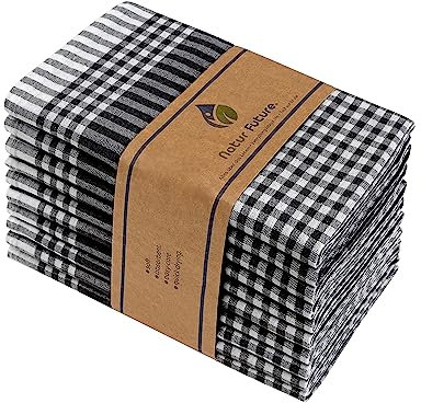 NATUR FUTURE® Geschirrtücher Baumwolle, 10er Set Schwarz, 45x65cm, mit Aufhänger, Vintage Look kariert, Geschirrhandtücher Küchenhandtücher Küchentücher Putzlappen Trockentücher