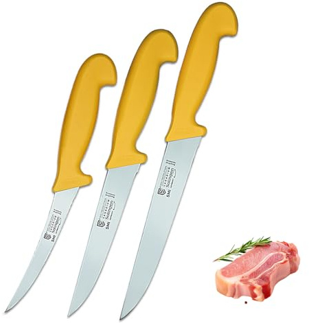 SMI 3 Stück Küchenmesser Set Solingen Metzgermesser Kochmesser Fleischermesser Ausbeinmesser Edelstahl Schlachtermesser - Made in Germany
