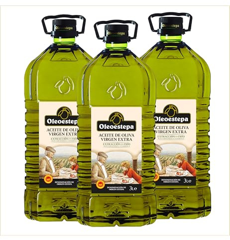 Oleoestepa - Aceite de Oliva Virgen Extra 3L – Pack 3x3L – DOP Estepa – Extracción en Frío – Variedades de la Comarca– Producción Sostenible –Frituras, Guisos, Sopas Frías y Escabeches.