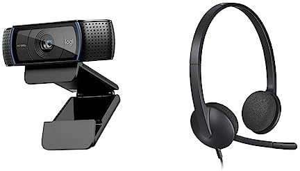 Logitech C920 Hd Pro Webcam, Videochiamata Full Hd 1080P/30Fps, Audio Stereo & H340 Cuffie Cablate per Computer, Cuffie Stereo con Microfono e Audio Digitale, ‎Nero