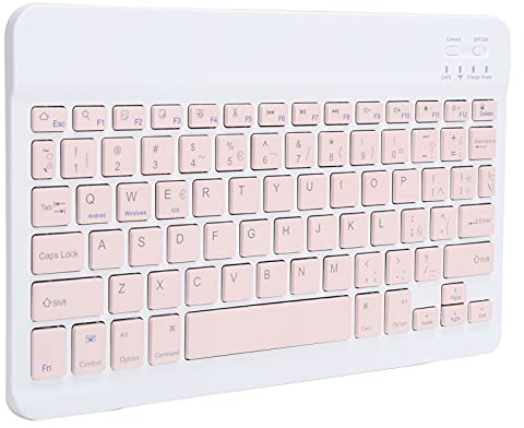 Zunate Teclado inalámbrico, Bluetooth 3.0 Mini Teclado inalámbrico portátil en español con Bluetooth, para teléfonos/tabletas/computadoras portátiles/y computadoras de Escritorio(Rosa)