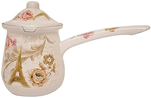 BERTY·PUYI Pot À Café en Pot De Lait Émaillé 400/700 ML Mini Pot À Lait en Émail Pot À Beurre Vintage avec Couvercle Et Poignée pour Chauffer Le Lait, Cuire des Nouilles De Bouillie-700ml