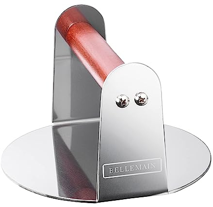 Bellemain Burger Smasher for Griddle | Stainless Steel 6 Round Smash Burger Press | Hamburger Press for Grill, Cooking, Meat Press with Wooden Handle, Grill Accessories Kit