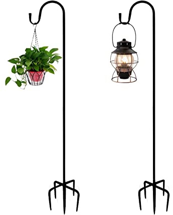 LEMCC 2 Pack Shepherd Hook with Base Stand 200cm Heavy Duty Tall Garden Hooks Garden Plant Hanger Stake for Hanging Bird Feeders Lanterns Light Plant Baskets Wedding Decor