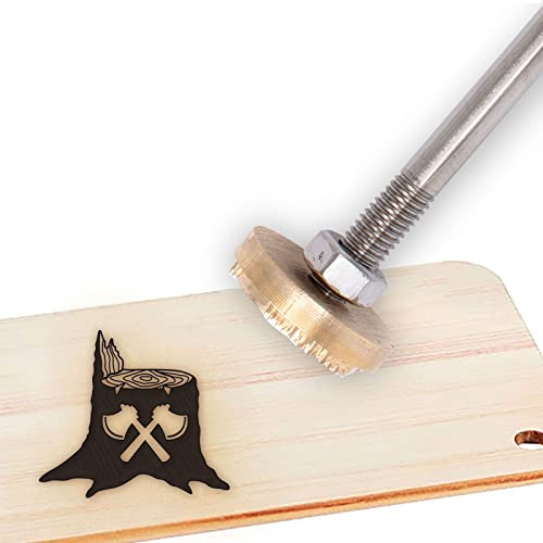 CREATPLANET 30mm Marque de Fer Souche d'arbre Hache Motif de Hache de Marque Chauffé à la Flamme Marque de Fer Timbre pour Bois BBQ Chaleur Timbre Tête Ronde en Laiton Manche en Bois