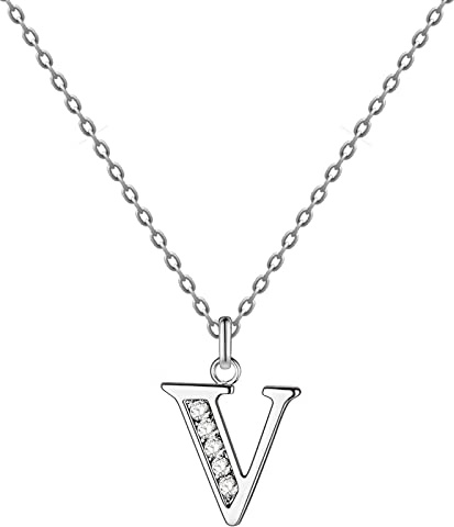 cotigo-Collar Letra Inicial Acero inoxidable con Piedra de Circonita Brillantes-Collar Mujer con Colgante de Letra A-Z - Colgante Inicial de Nombre-Regalo para Mujer, Dia de Madre (1 V-PLATEADO)