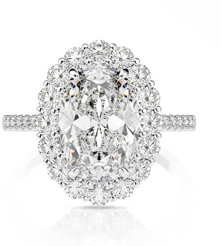 DJMJHG 6 Karat Classic Oval Moissanite Verlobungsring 925 Sterling Silber Schmuck Hochzeit Ringe 5 weiß