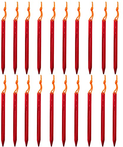 ZONADAH 20-teiliges Set Campingzeltheringe, 18 cm lang, Ultraleicht und strapazierfähig, 7001 Aluminiumlegierung – 3 Abspannpunkte – rot mit Aufbewahrungstasche