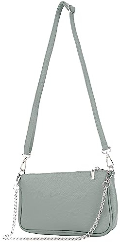 modamoda de T237 Leder Umhängetasche, mit Silberkette und verstellbarem Schultergurt, 22 x 14 x 5 cm, handmade in Italy