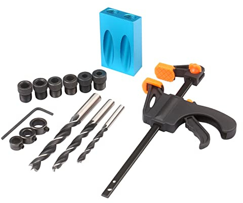 15Pcs Pocket Hole Jig, 15 Degree Dowel Drill Joinery Kit Hole Screw Jig with 6/8/10mm Drive Adapter for Woodworking Angle Drilling Holes, Angle Carpentry Locator Jig