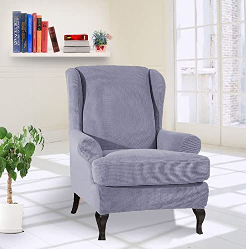 GUYIRT Jacquard Universal Sesselbezug 2 Stück Husse Für Ohrensessel Volltonfarbe Mit Hoher Dehnung Sofabezug Waschbar Sesselhusse -hellgrau