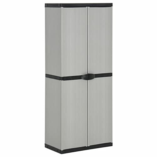 MOONAIRY Garten-Lagerschrank mit 3 Böden, Outdoor Schrank, Geräteschrank, Gartenschrank, Kellerschrank, Vorratsschrank Küche, Balkon Schrank Außen, Grau & Schwarz 68x40x168 cm