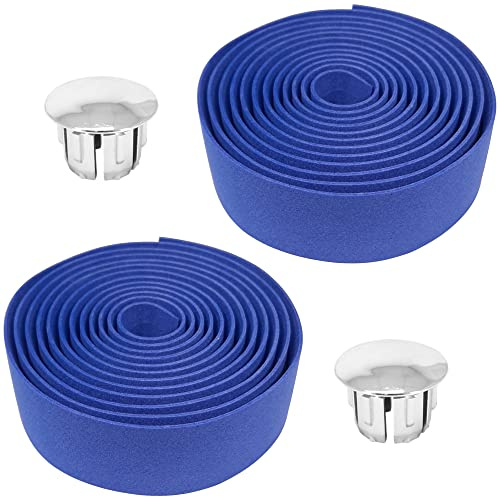 cyclingcolors 2x ruban de cintre vélo mousse confort EVA adhésif bouchon chromé cycle route fixie singlespeed, bleu