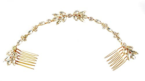 Cerchietto da Sposa con Strass, Pettini da Sposa per Capelli, Accessori per Capelli da Sposa, per Matrimonio, Anniversario e San Valentino (Oro)