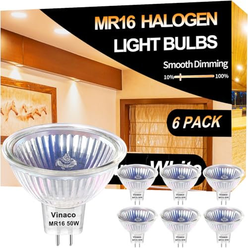 Leuchtmittel MR16 GU5.3 Halogen, 6er-Pack 12V GU5.3 50W, Leuchtmittel MR16 Warmweiß 2800K Dimmbar, Lange Lebensdauer MR16 12V 50W Halogenstrahler mit Klarglasabdeckung, Hohe Leistung Halogen MR16